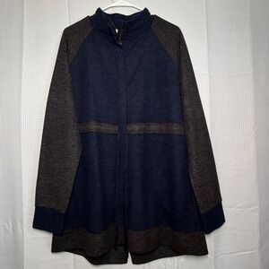 Skies Are Blue Knit Jacket XL Navy Blue Brown Colorblock Zip Front